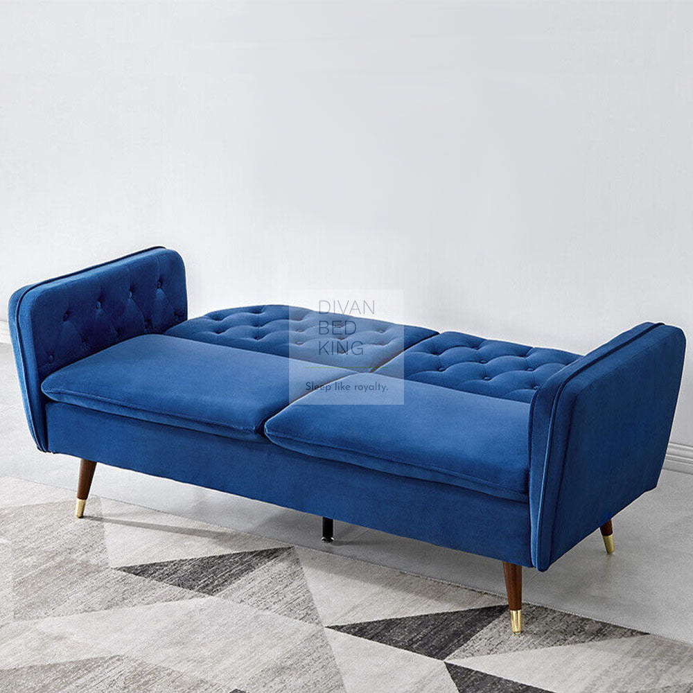 Regine Blue Plush Velvet 3 Seater Sofa Bed