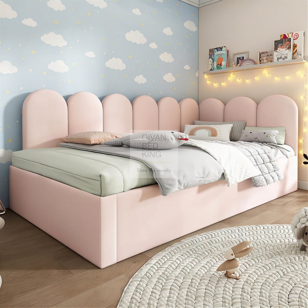 Novara Pink Plush Velvet Convertible Corner 3FT Single Daybed Sofa Bed Couch with Trundle