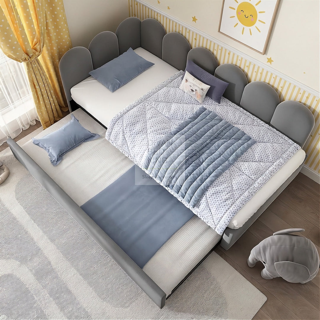 Novara Grey Plush Velvet Convertible Corner 3FT Single Daybed Sofa Bed Couch with Trundle
