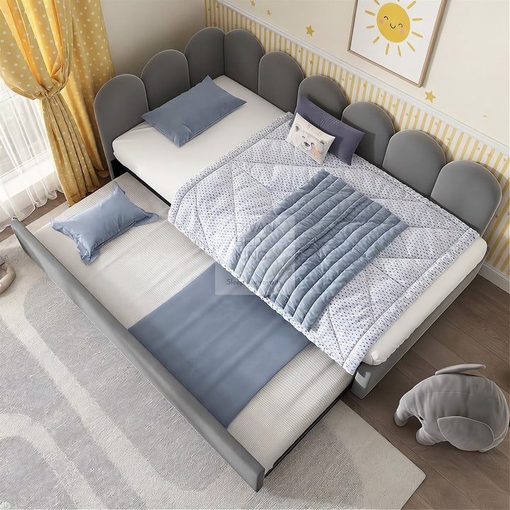 Novara Grey Plush Velvet Convertible Corner 3FT Single Daybed Sofa Bed Couch with Trundle