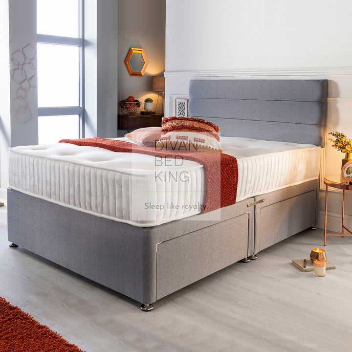 Benedict Grey Divan Bed with Spring Memory Foam Mattress