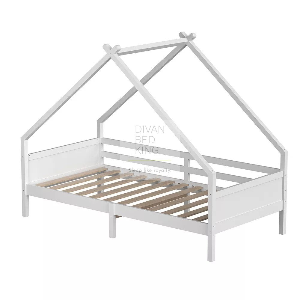 Contessa White Treehouse 3ft Single Bed Wooden with Canopy Kids Sleeper Pine House Low Childs