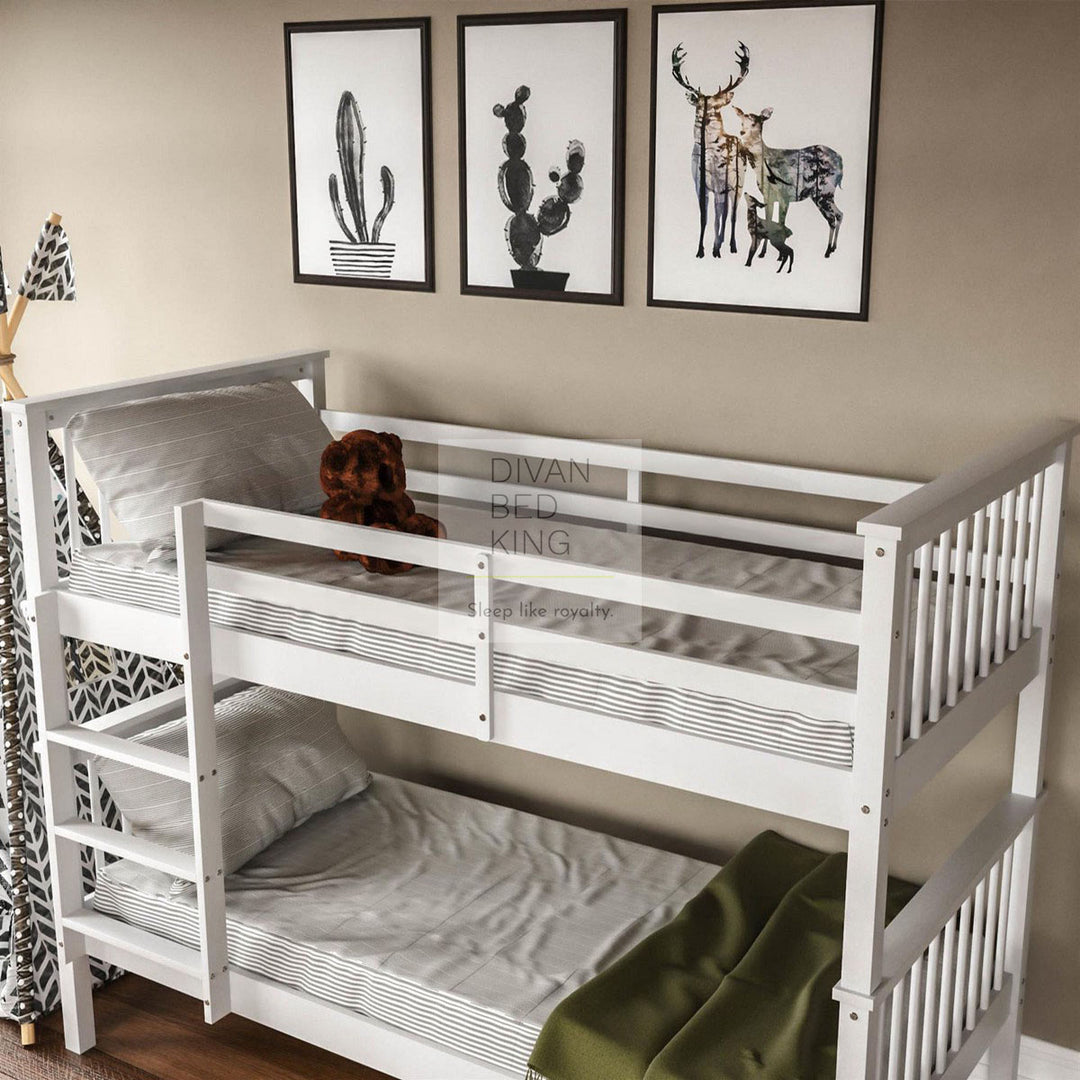 Morgan White Detachable Wooden Bunk Bed with Ladder