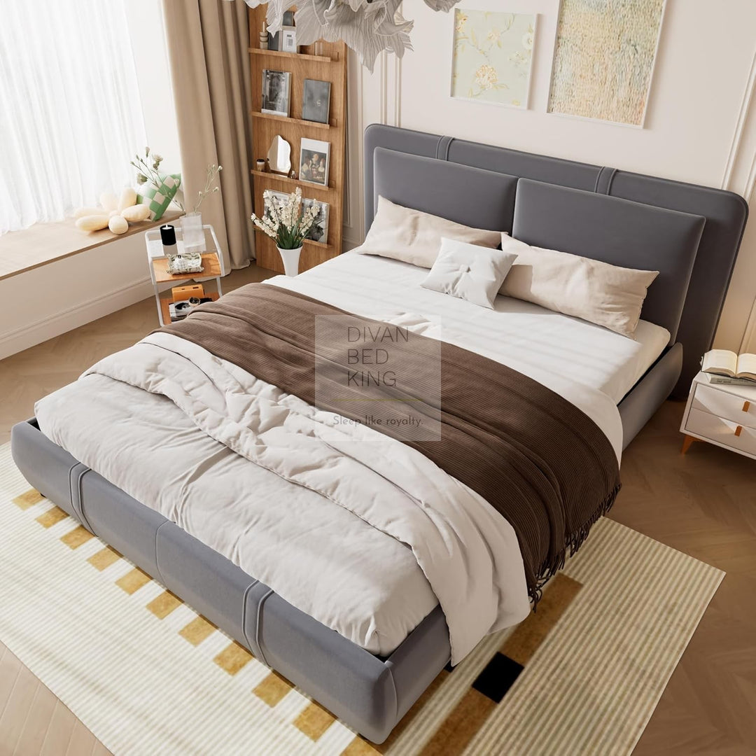 Oppia Nuova Grey Brushed Cotton Ottoman Storage Bed with Large Padded Removeable Headrests