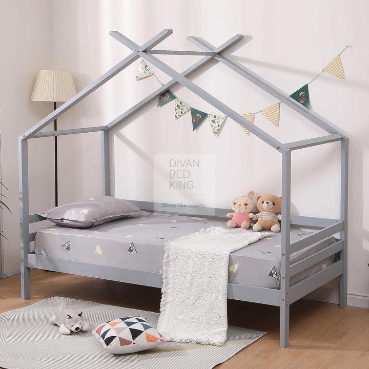 Cabrera Grey Wooden Treehouse Canopy Bed with Trundle Option Childs Kids