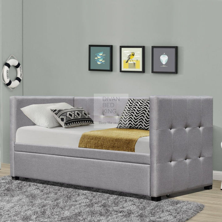 Tacitus 2 Seater Cube Design Grey Linen Daybed Sofa Bed Trundle Guest Bed