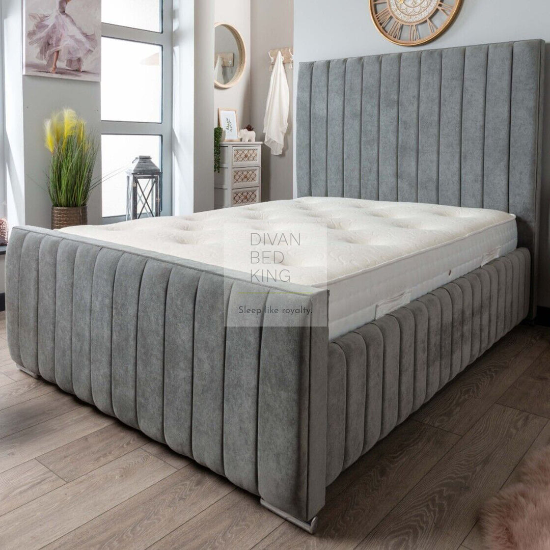 Cathirin Grey Velvet Ottoman Storage Bed Frame