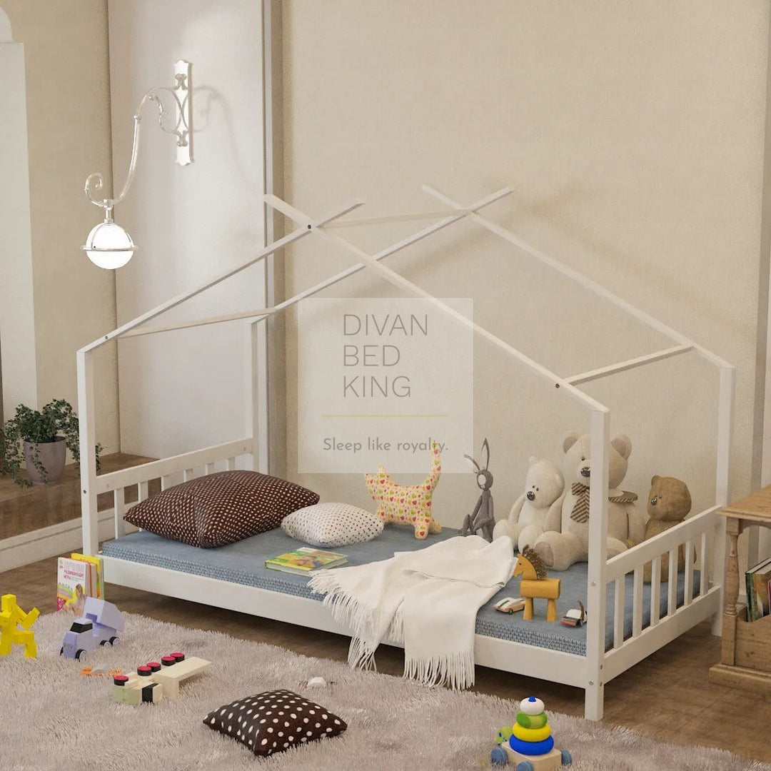 Umberto White Treehouse 3ft Single Bed Wooden with Canopy Kids Sleeper Pine House Low Childs