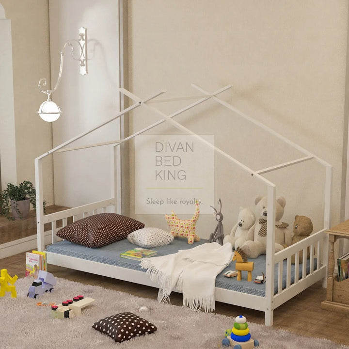 Umberto White Treehouse 3ft Single Bed Wooden with Canopy Kids Sleeper Pine House Low Childs