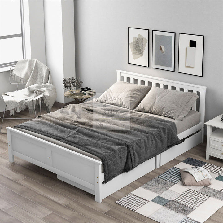 4ft6 Double Florissa White Wooden Bed Frame with 2 Drawers