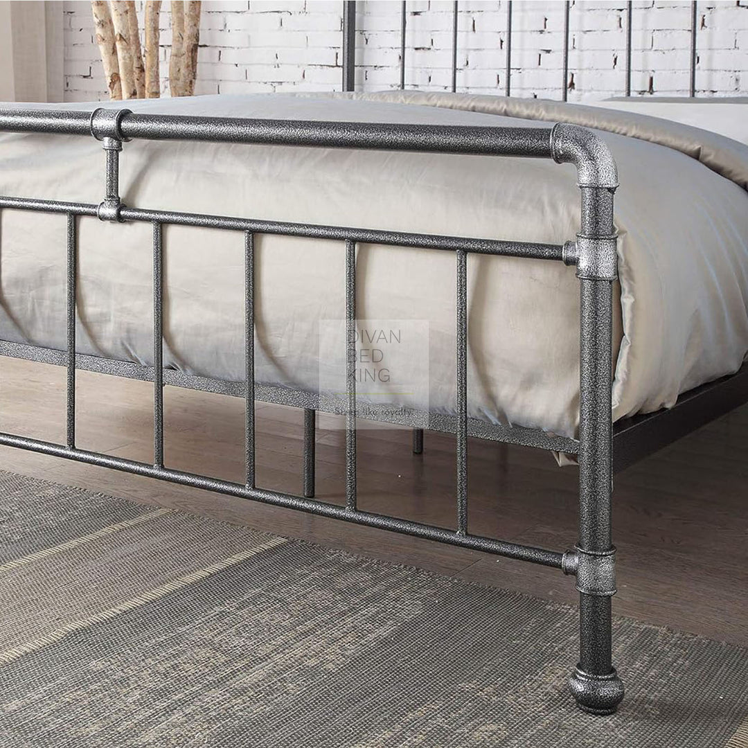 Silas Steel Grey Metal Hospital Vintage Rustic Style Bed Frame