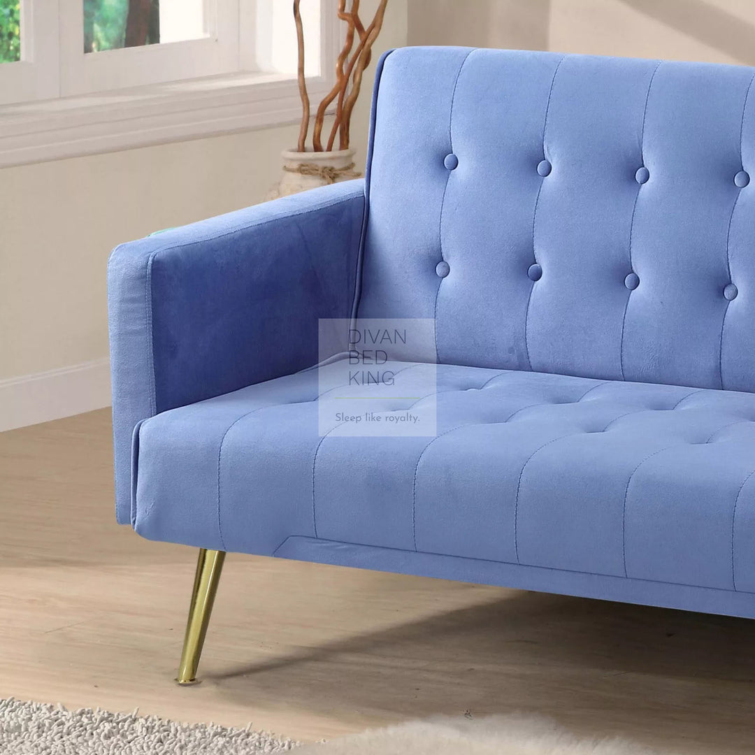 Sterling Sky Blue Plush Velvet 3 Seater Sofa Bed