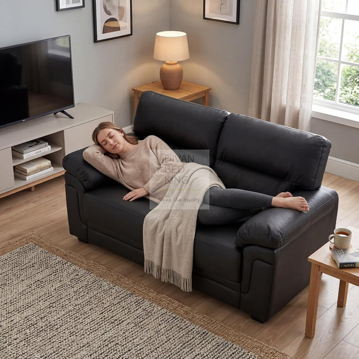 Delgado Luxury Black Leather Sofa Couch Settee with Pocket Spring & Reflex Foam Support