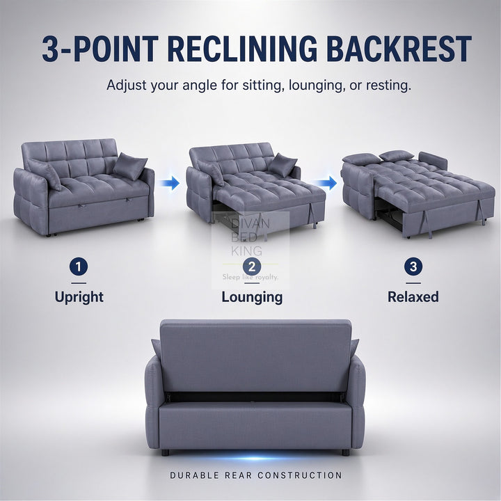 Lyons Grey Reclining Convertible 3 Seater Sofa Bed Pull Out Couch