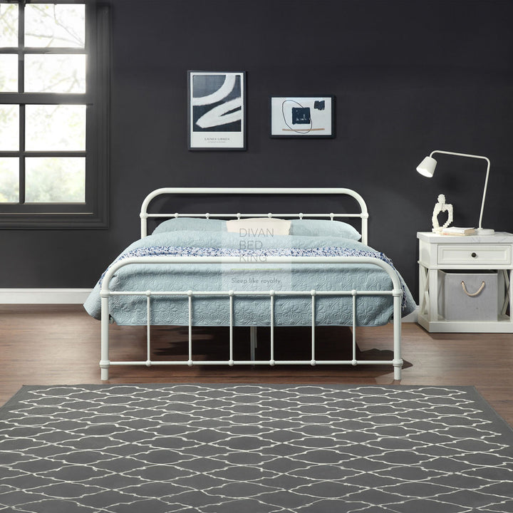 Regent White Metal Hospital Style Bed Frame