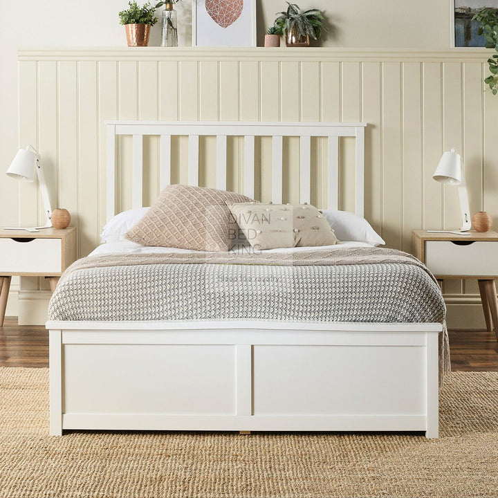 Laycroft White Wooden Ottoman Storage Bed with Headboard