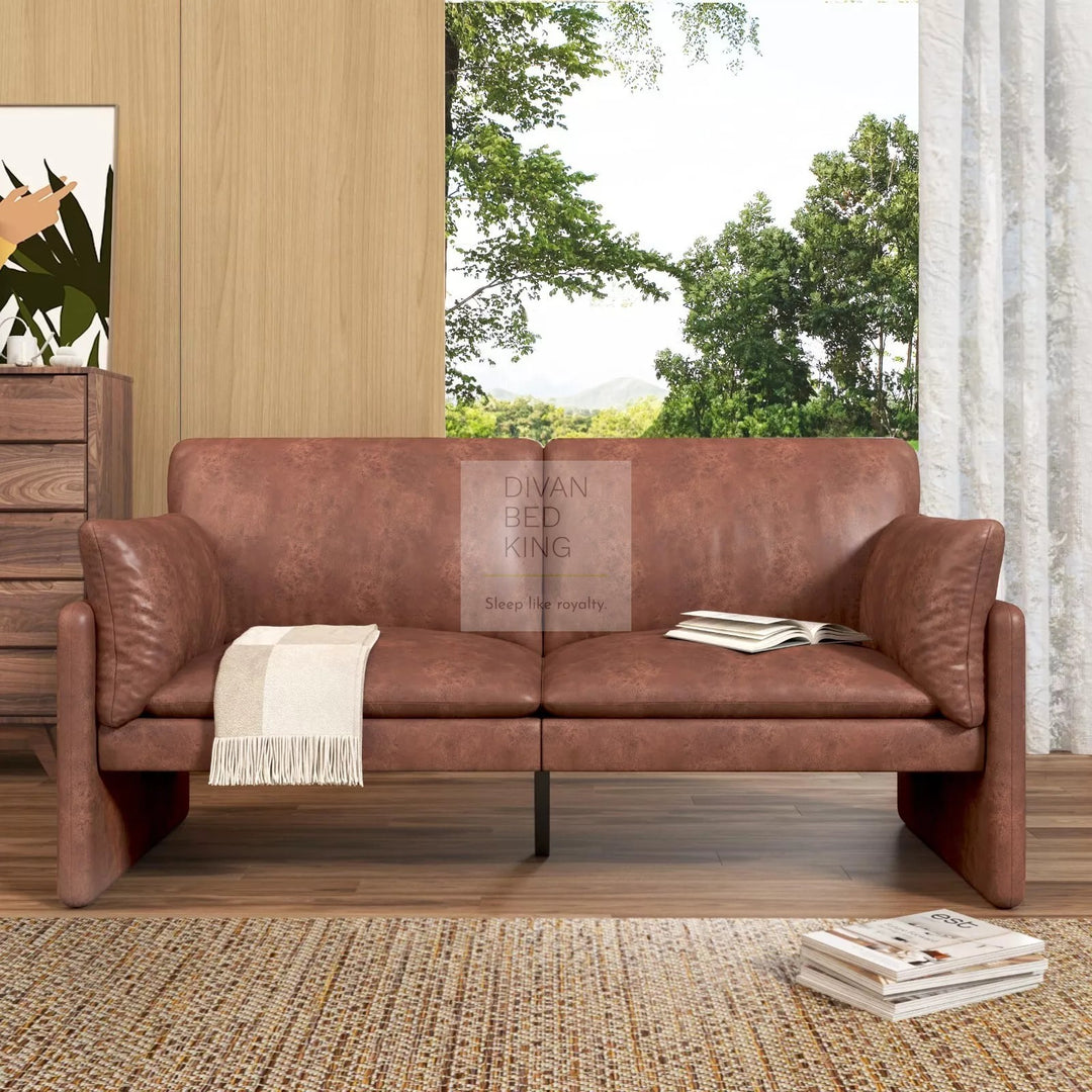 Armanac Rustic Distressed Brown Leather 2 Seater Sofa with Storage Area Underneath