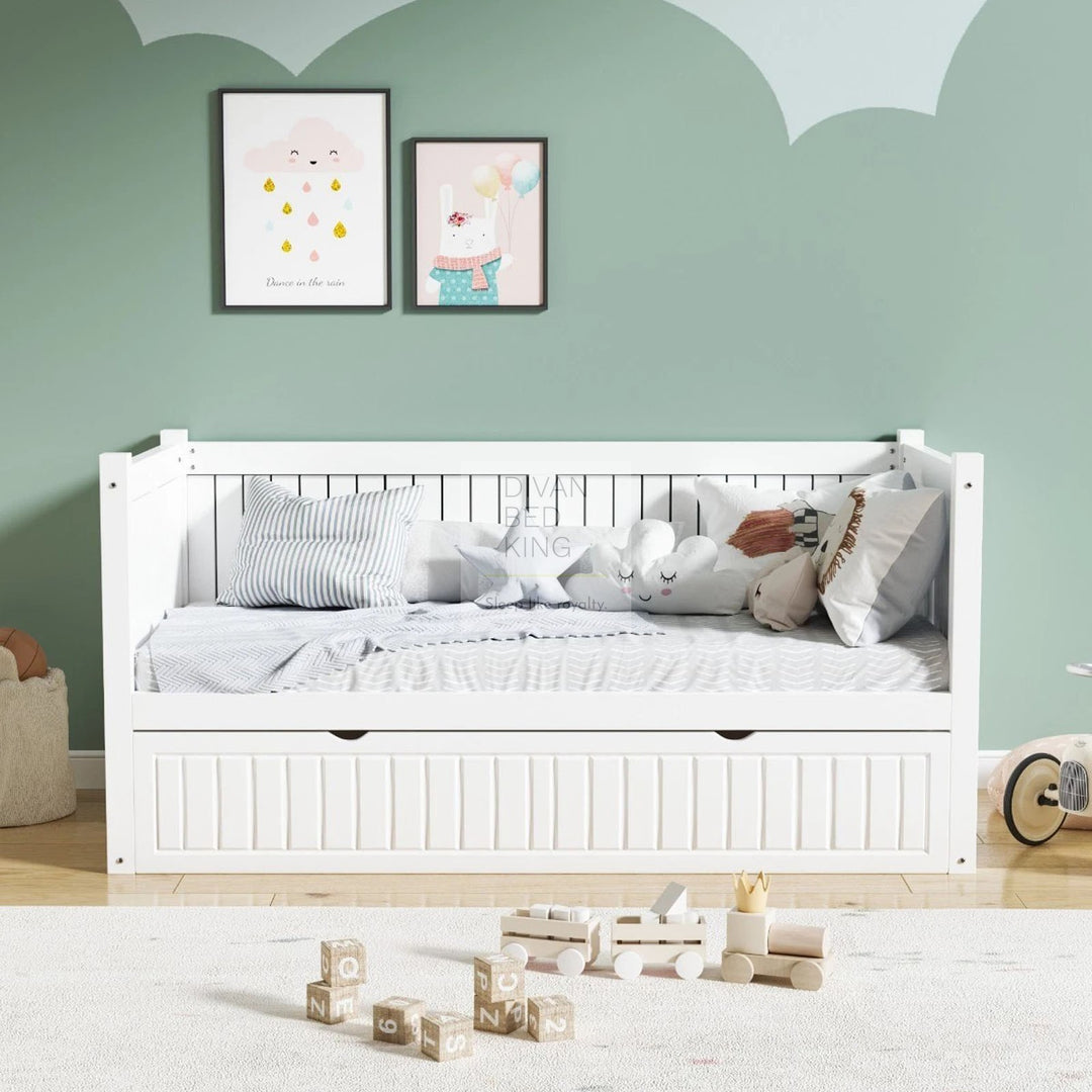Memphis White Wooden 3ft Single Bed with Trundle Child Kids Day Bed Guest Bed
