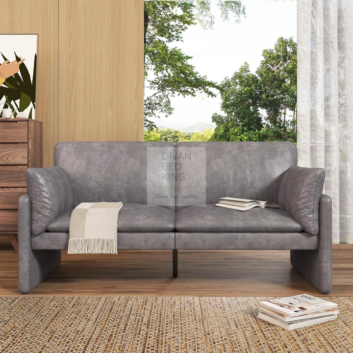 Armanac Rustic Distressed Grey Leather 2 Seater Sofa with Storage Area Underneath