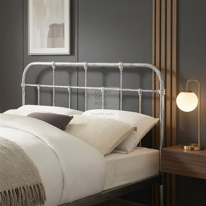 Bellamy Antique Steel Grey Metal Hospital Style Bed Frame