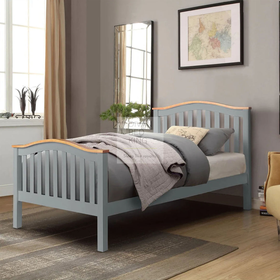 Wadsworth Grey and Oak Wooden Bed with Drawer Options