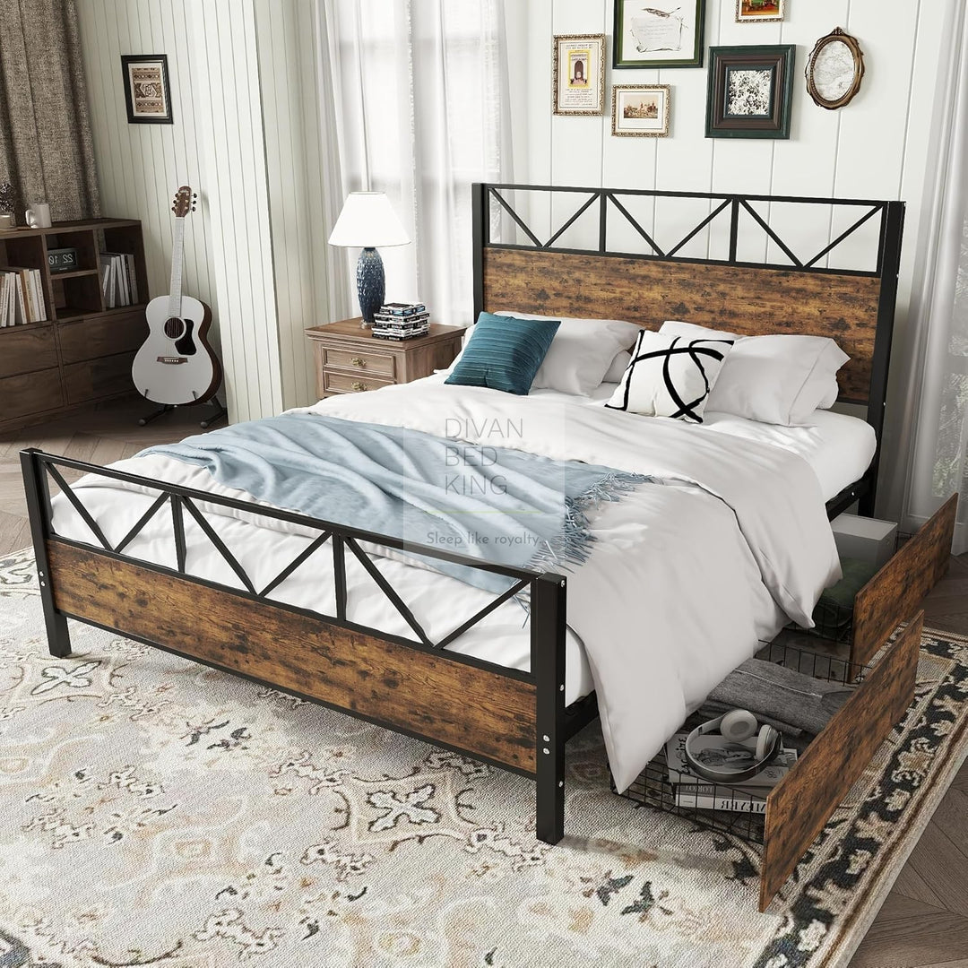 Andria Metal Bed Frame with 2 Drawer Storage Included