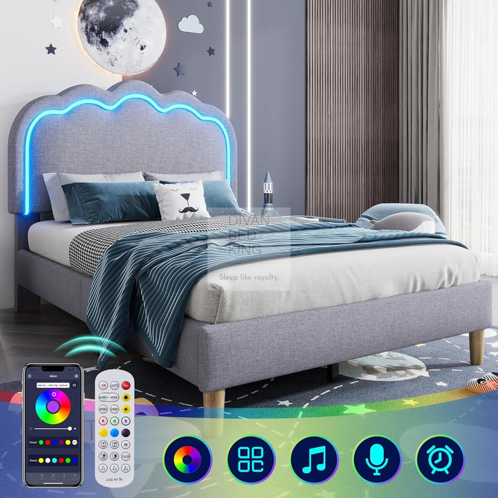 Cloudy Grey Smart LED Kids Bed 3ft Single with Adjustable Headboard