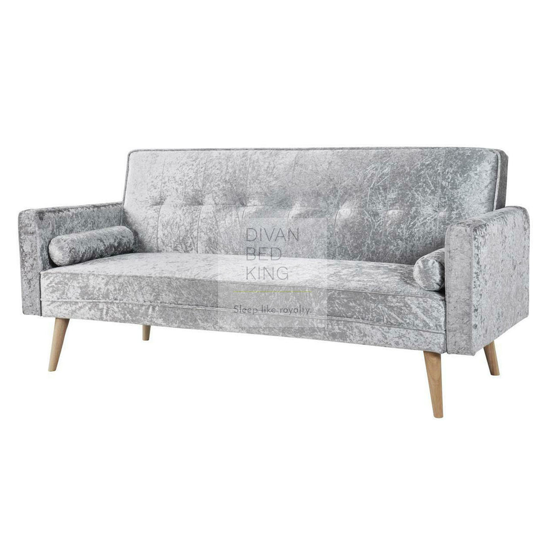 Amos Silver Crushed Velvet 3 Seater Sofa Bed Couch with Pillows