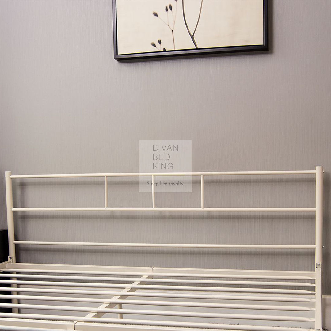 Dravos White Metal Bed Frame With Drawer Options