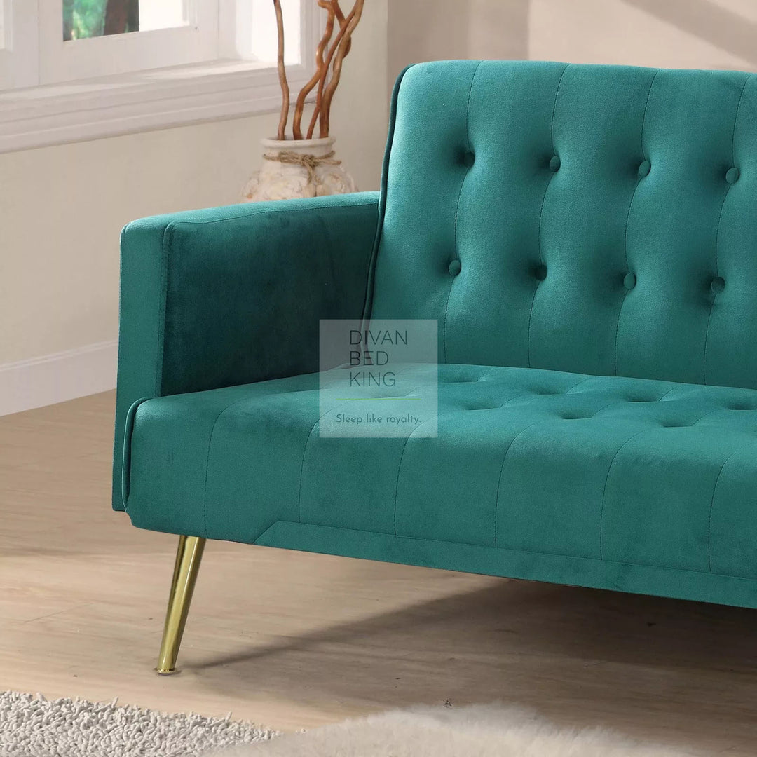 Sterling Emerald Green Plush Velvet 3 Seater Sofa Bed