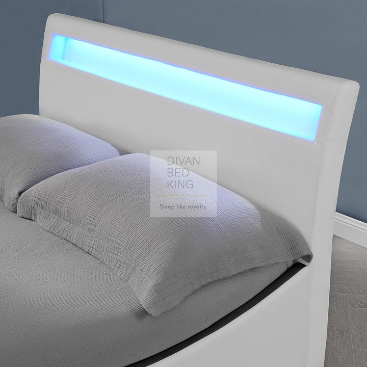 Volo High Headboard LED Italian Modern White Leather Bed