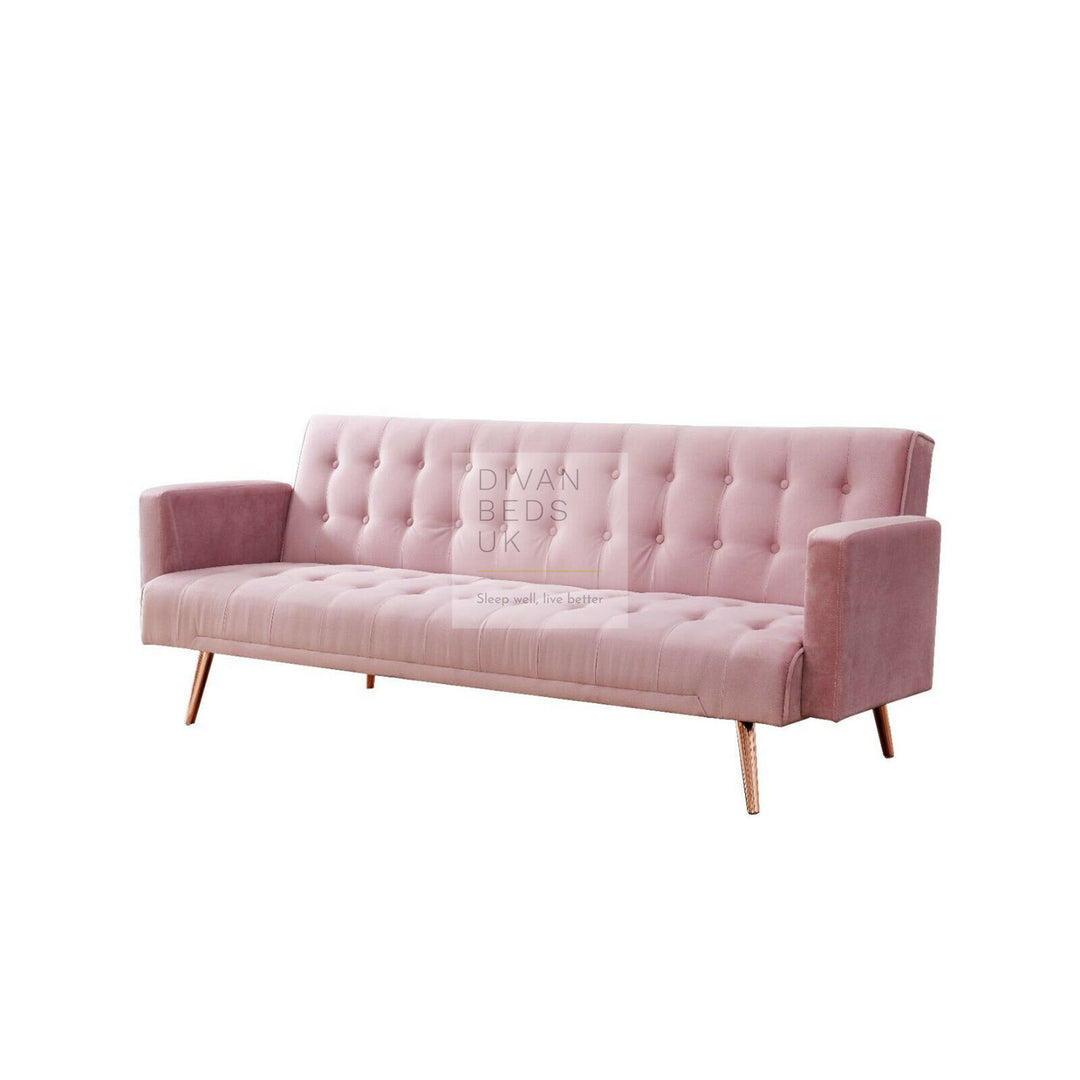 Solera Pink Plush Velvet Sofa Bed with Rose Gold Legs