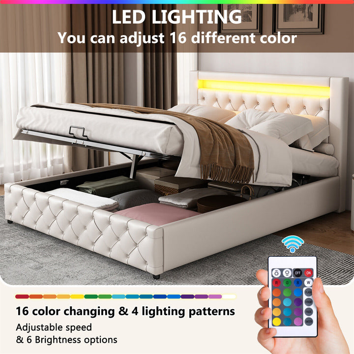 Santiago LED White Leather Ottoman Storage Bed