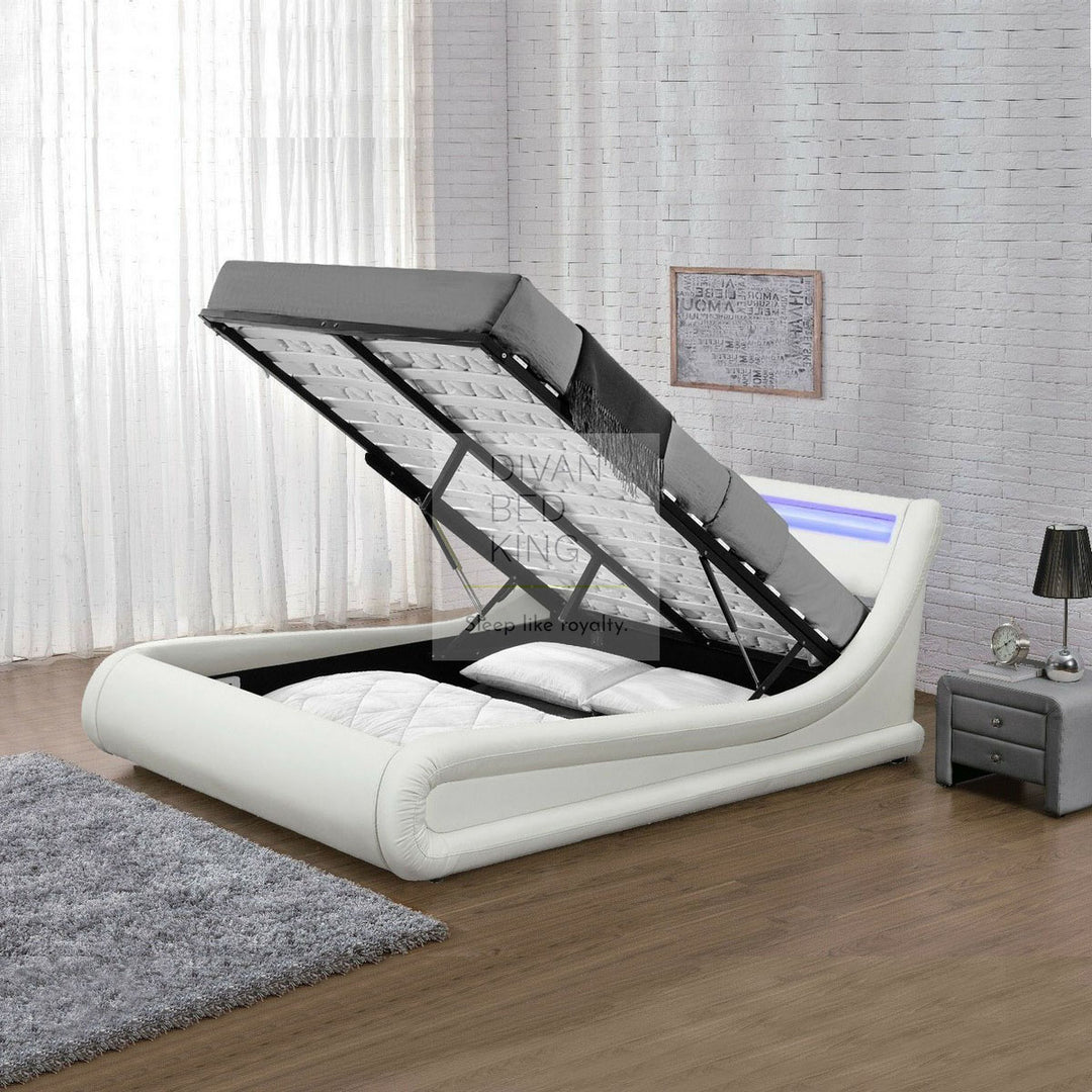 Volo LED Modern Black & White Leather Ottoman Storage Bed