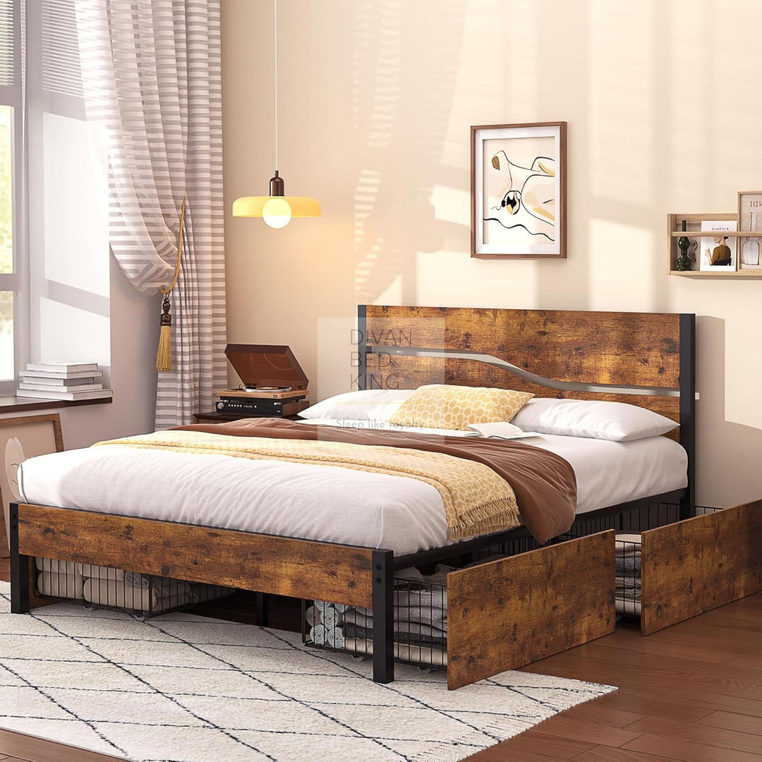 Moledar Curved Engineered Wood 4 Drawer Storage Bed Frame with Footboard