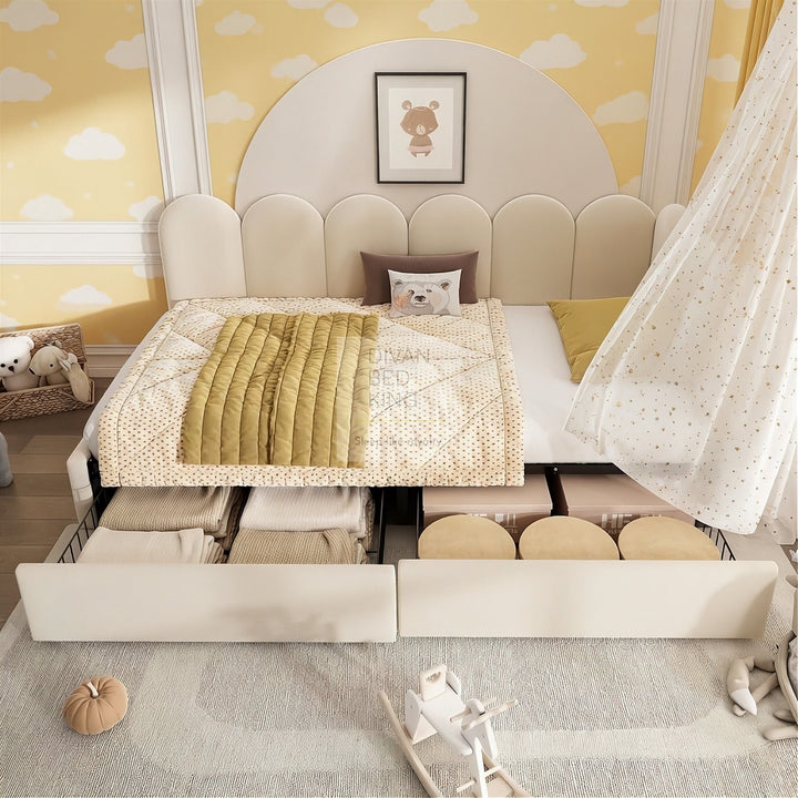 Novara Beige Plush Velvet 2 Drawer Corner 2 Seater Daybed Sofa Bed Couch