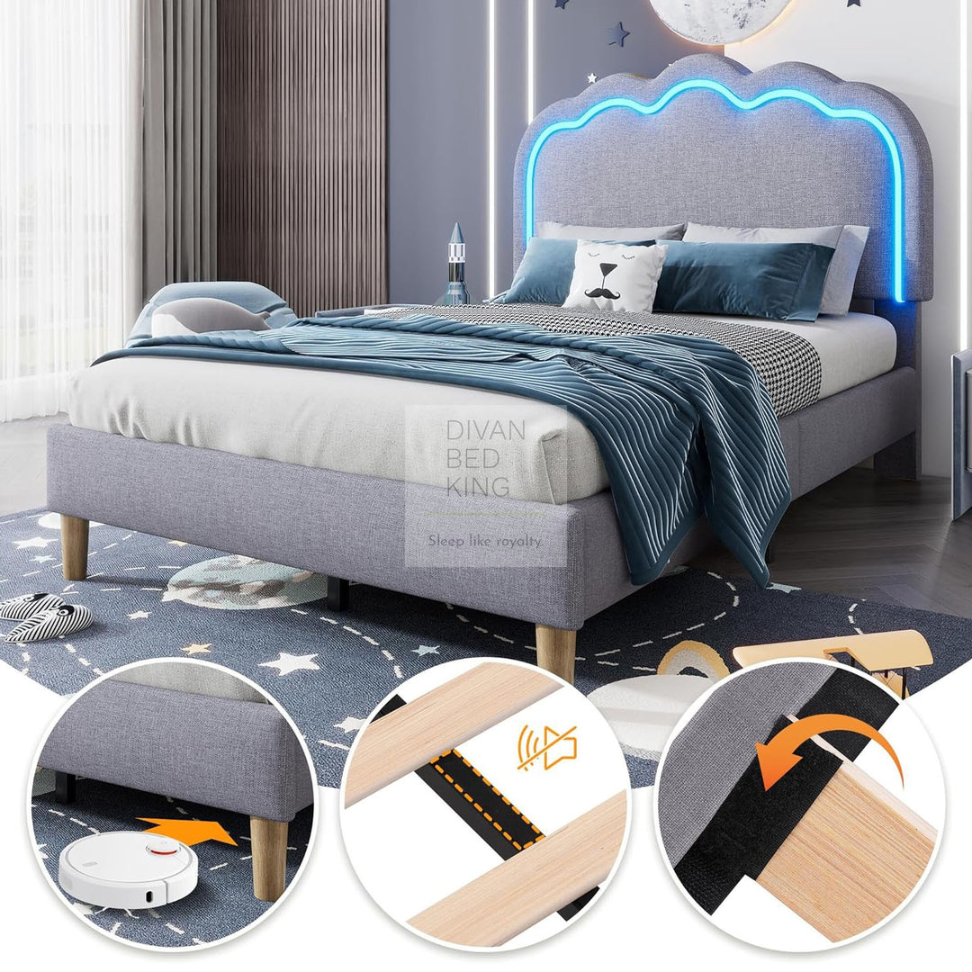 Cloudy Grey Smart LED Kids Bed 3ft Single with Adjustable Headboard