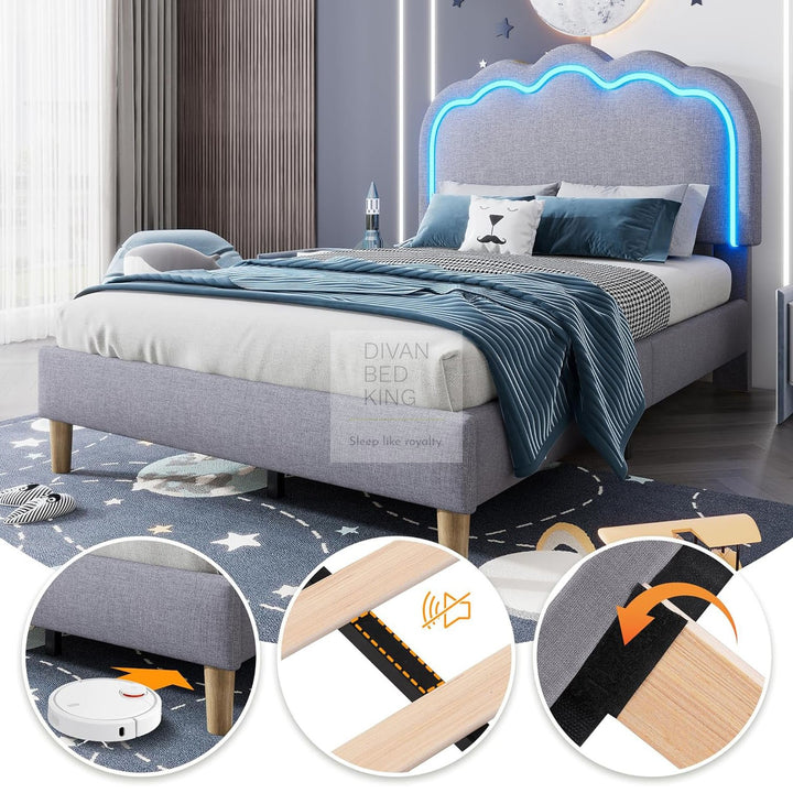 Cloudy Grey Smart LED Kids Bed 3ft Single with Adjustable Headboard