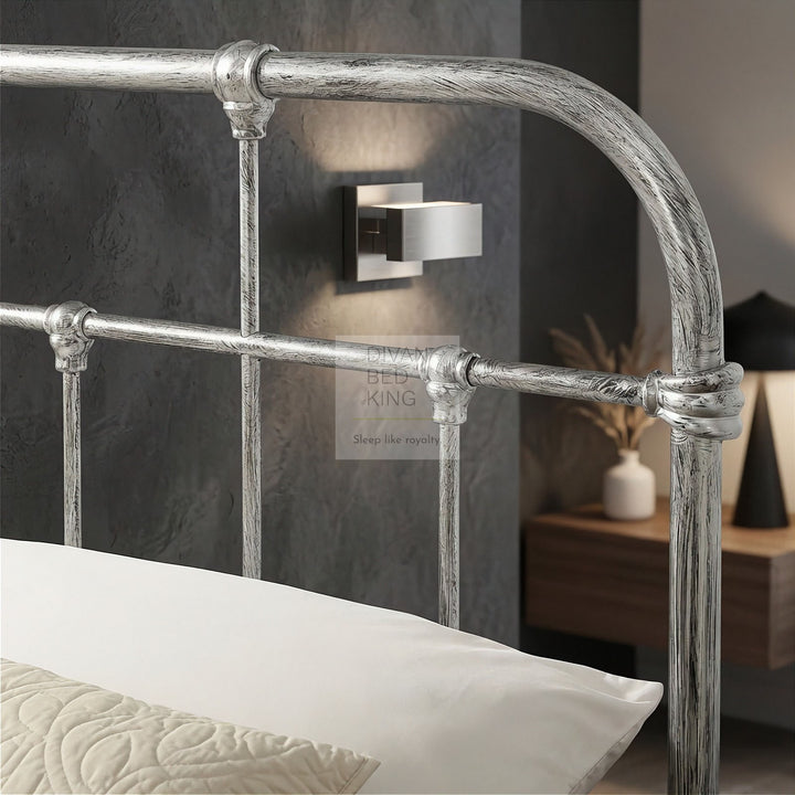 Bellamy Antique Steel Grey Metal Hospital Style Bed Frame