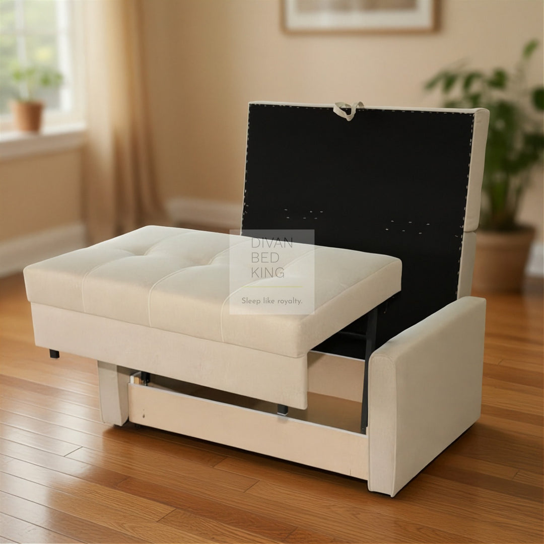 Salerno Light Grey Cotton 3 in 1 Sofa Bed 2 Seater with Storage