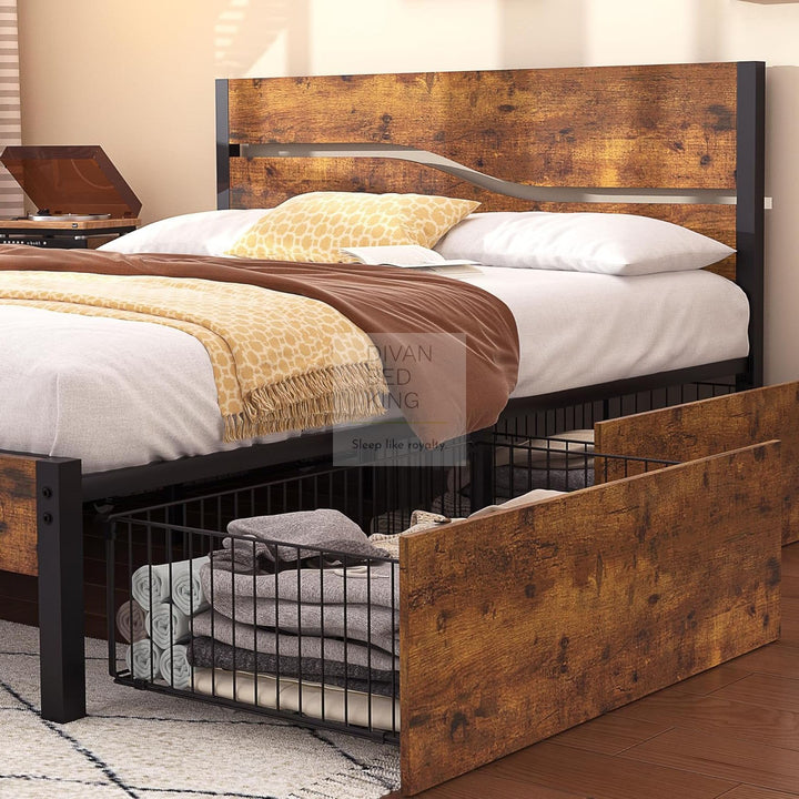 Moledar Curved Engineered Wood 4 Drawer Storage Bed Frame with Footboard