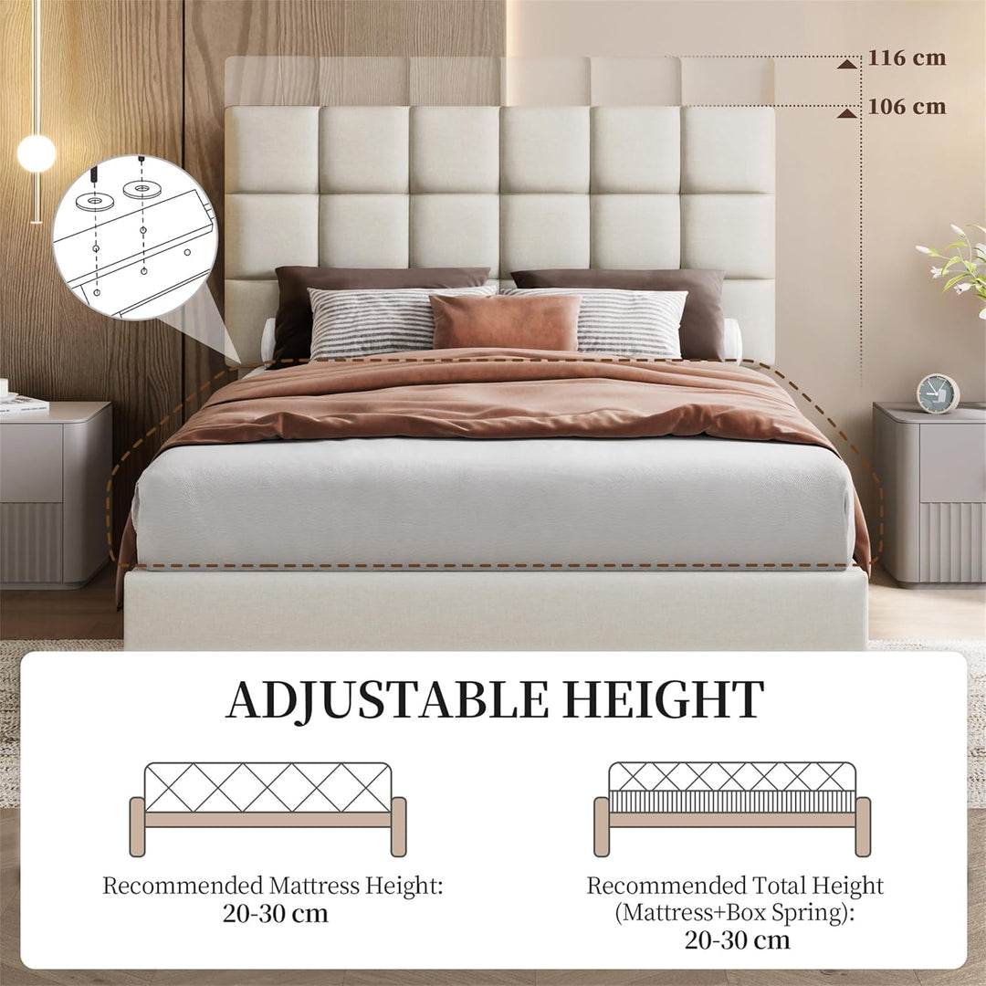 Armando Beige Linen Fabric Upholstered Bed Frame