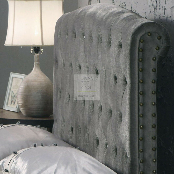 Gabrielle Grey Pewter Velvet Velour Bed Frame