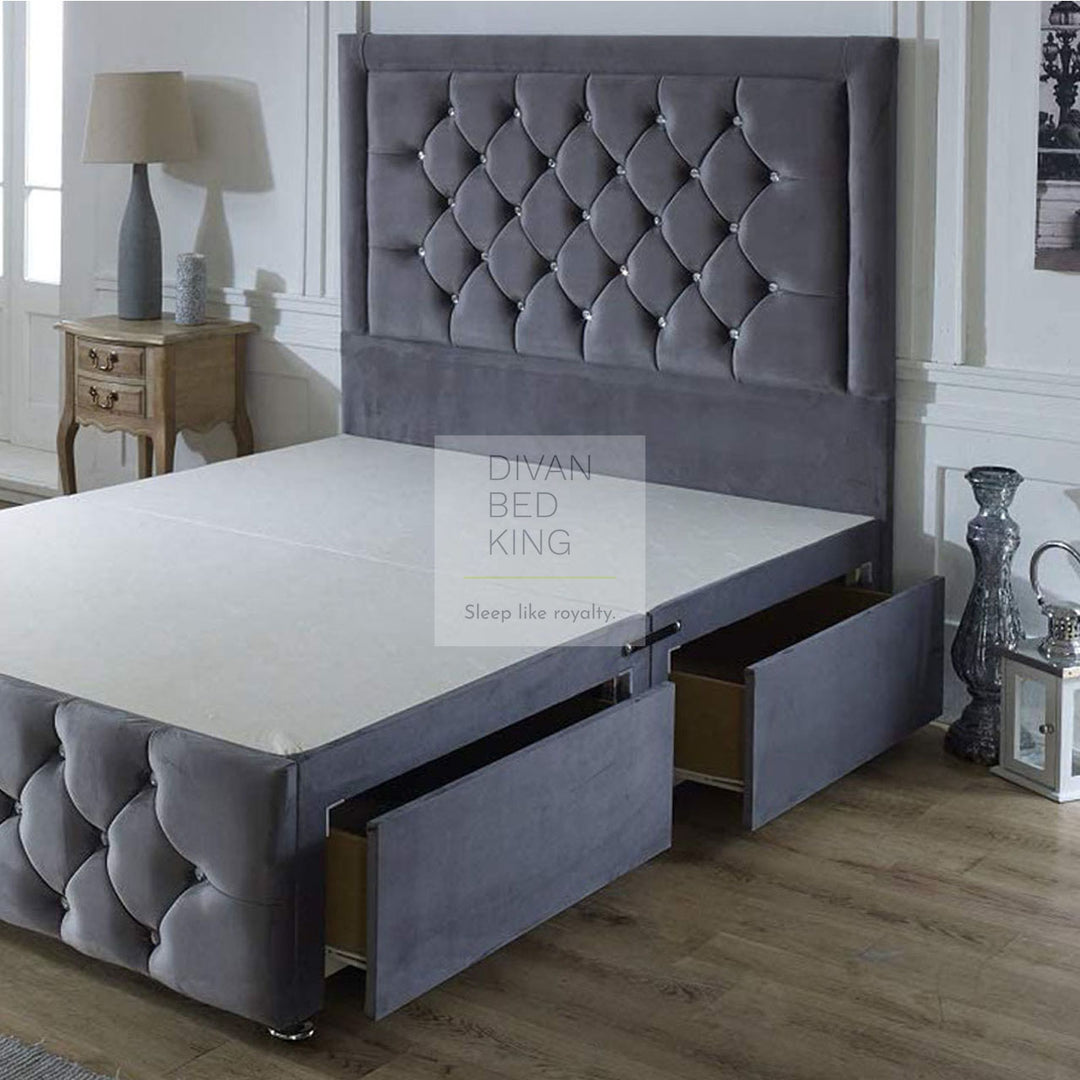 Jagor Divan Bed Base with Tall Button Headboard and Footboard