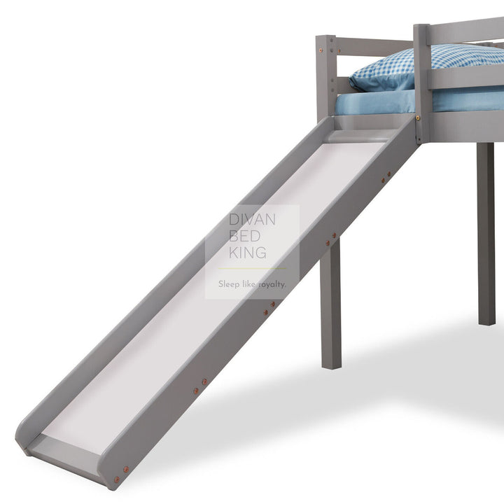 Timothy Slide Kids Grey Wooden Mid Sleeper Cabin Bunk Bed with Ladder