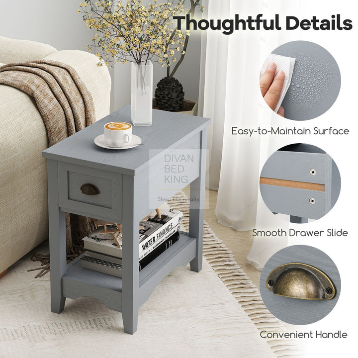 Reginald Grey 1 Drawer Compact Bedside Table with Shelf