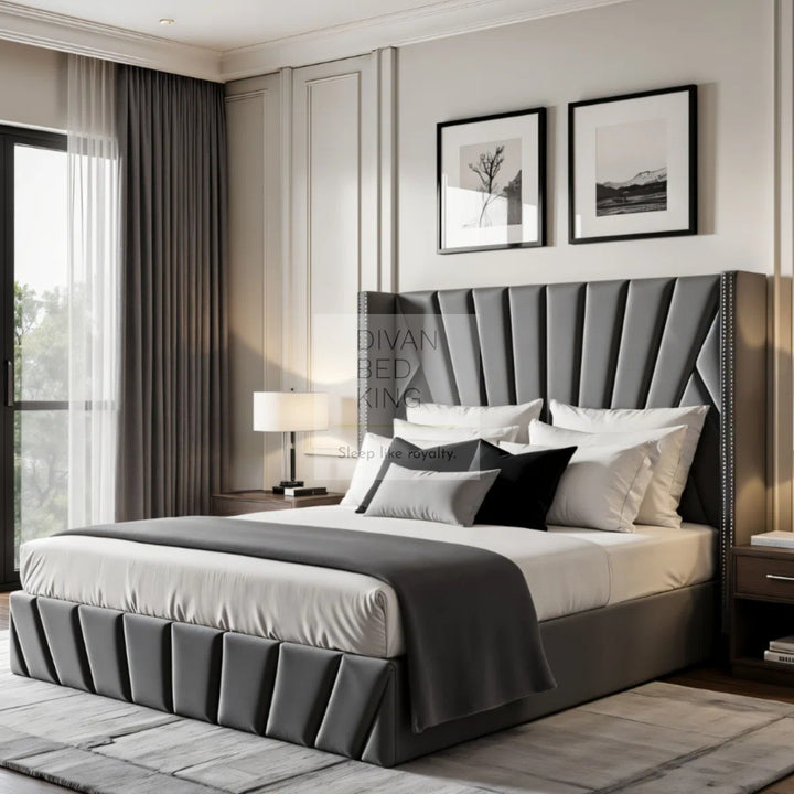 Veneto Grey Luxury Upholstered Headboard Ottoman Storage Bed