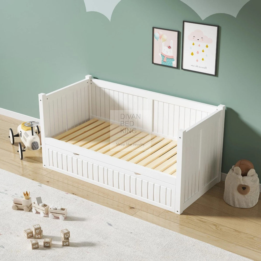 Memphis White Wooden 3ft Single Bed with Trundle Child Kids Day Bed Guest Bed