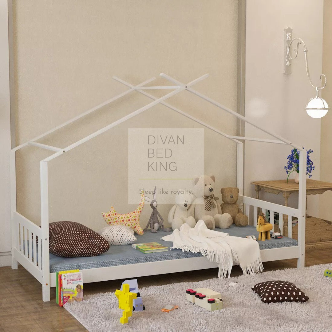 Umberto White Treehouse 3ft Single Bed Wooden with Canopy Kids Sleeper Pine House Low Childs