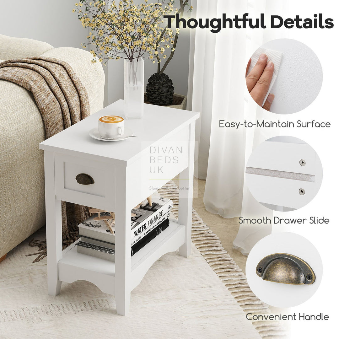 Reginald White 1 Drawer Compact Bedside Table with Shelf